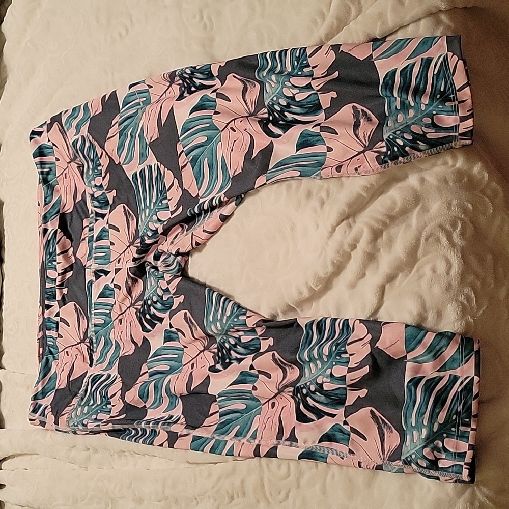 Nike Pink and Teal Leaf Print Capris